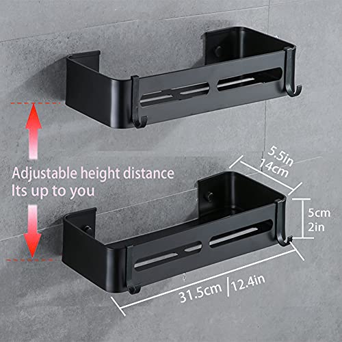 Yeegout No Drill Bathroom Shelves with Removable Hooks Aluminum Adhesive Shower Caddy Storage (Black Square)
