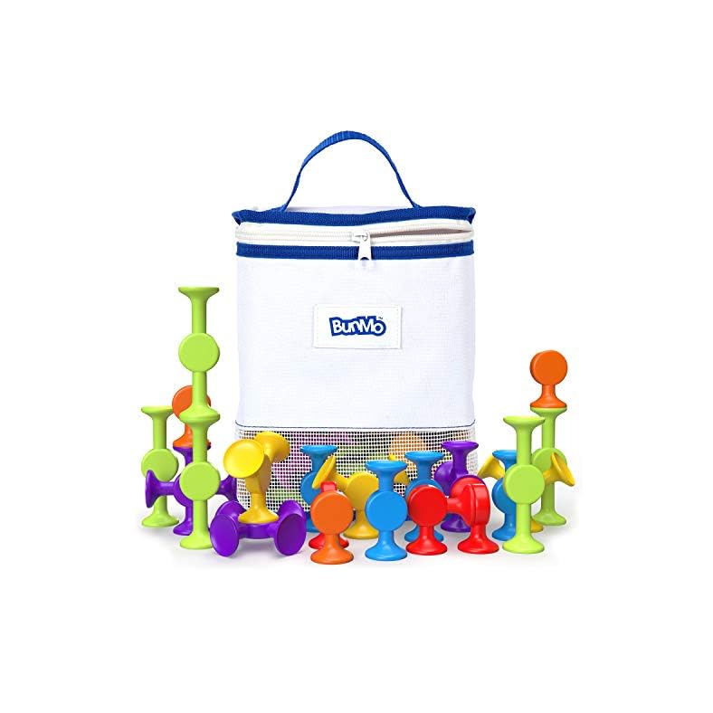BUNMO Suction Bath Toys 24pcs | Connect, Build, Create | No Mold Bath Toy | Easter Basket Stuffers for Boys | Easter…