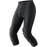 Jormino Men Basketball Leggings with Knee Pads, 3/4 Padded Compression Pants with Cup Pocket