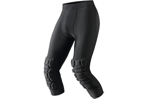 Jormino Men Basketball Leggings with Knee Pads, 3/4 Padded Compression Pants with Cup Pocket