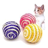 FTXJ Cat Pet Sisal Rope Weave Ball Teaser Play Chewing Rattle Scratch Catch Toy (4cm, Multicolor)