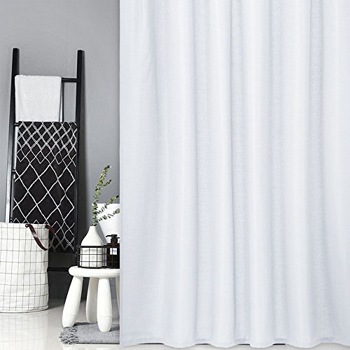 CAROMIO White Waffle Fabric Shower Curtain, Water Repellent and Mildew Resistant Bathroom Shower Curtain with Rustproof Metal Grommets Top, 72 x 72, White