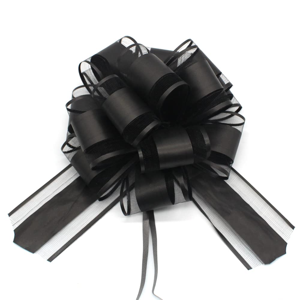 Photo 1 of HSXJJ 6 PCS Large Pull Bows, black bows for gift wrapping,6 inches,for wrapping gift wedding ribbon bows or flower decorations,party gift wrapping(Black)