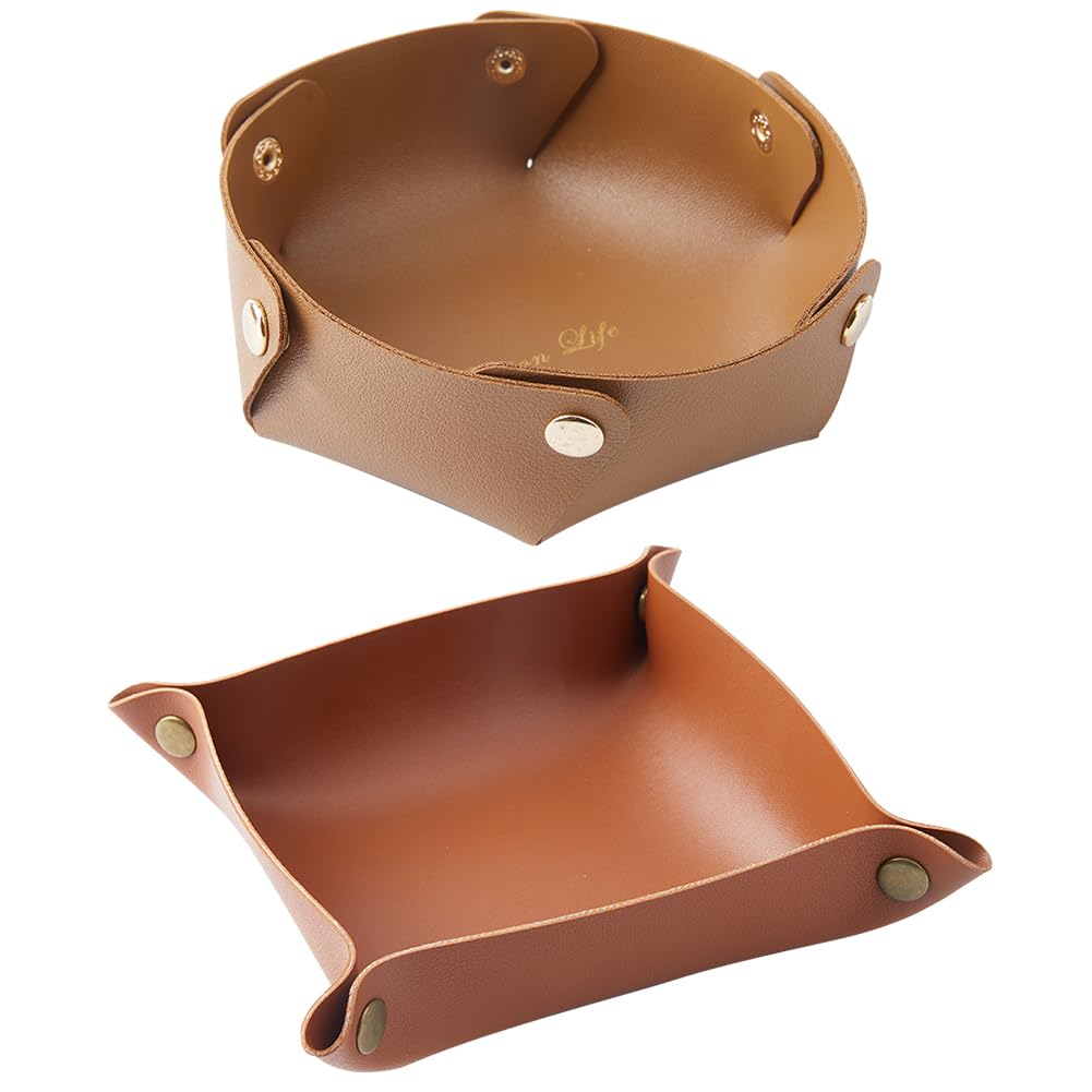 GORGECRAFT 2 Styles Leather Jewelry Valet Tray for Women and Man Desktop Storage Organizer Portable Entryway Table Tray Bedside Nightstand Desk Small Catchall Travel Dish Plate for Key Watch Coin