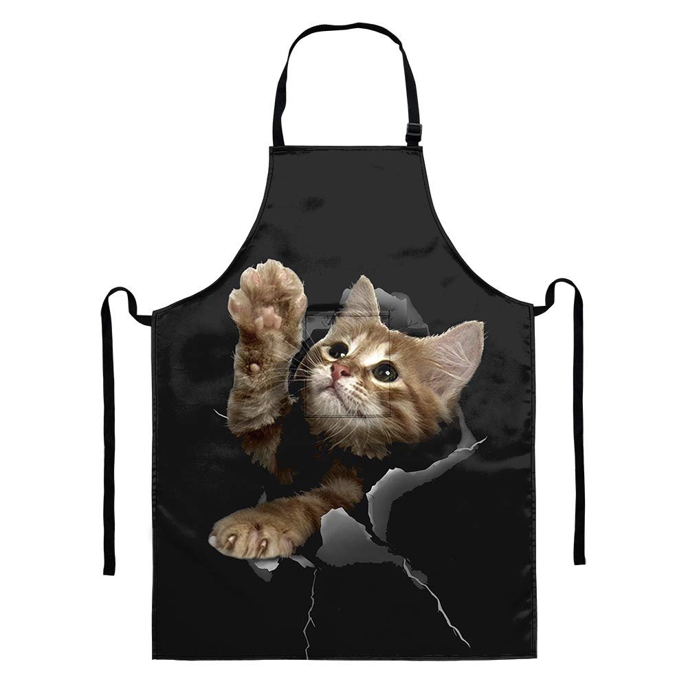 HUGS IDEA Funny 3D Cat Vivid Animal Kitty Lengthen Kitchen 1 Piece Kitchen Apron with an Adjustable Neck & Visible Center Pocket with Long Ties for Women | Men | Chef | Spring/Summer (36 x 26.8)