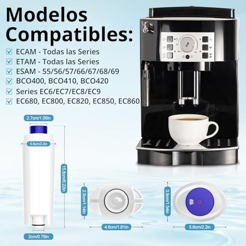 iRhodesy Water Filter for Automatic Coffee Machine, Delonghi Magnifica s Dinamica, ECAM, ETAM, ESAM, BCO, EC Séries, Delonghi DLSC002 Filter (6 units)
