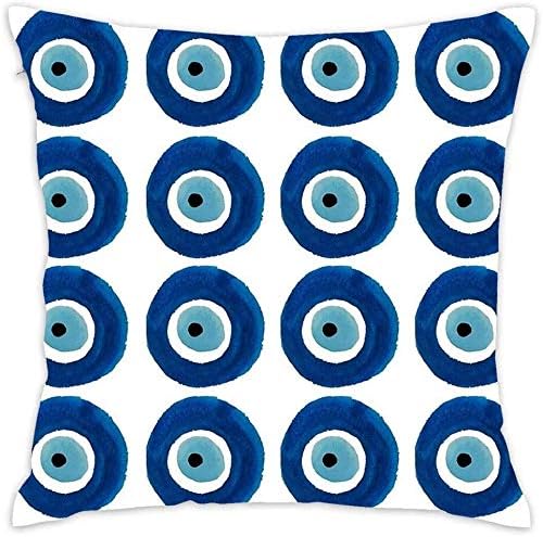 Watercolor Evil Eye Pattern (Nazar) Dark and Light Blue Throw Pillow Case Personalized Cushion Cover Home Office Square Pillowcase 18 x 18 Inch/45 x 45cm