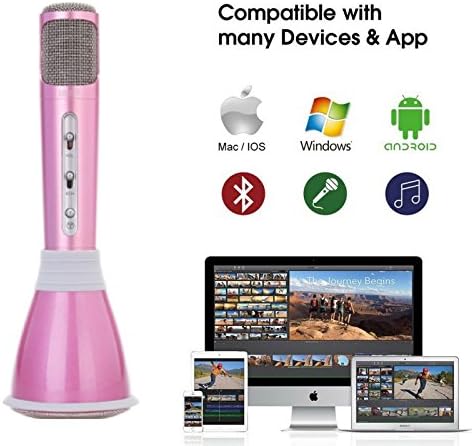 Axcess Wireless Bluetooth Microphone Portable Karaoke Player, Microphone for Kids, Music Playing and Singing Anytime Anywhere, Support IPhone/Android IOS Smartphone/Tablet Compatible (Pink)