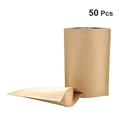 Buy Bestonzon 50pcs Kraft Paper Ziplock Bag Food Storage Stand Up Pouch For Tea Coffee Beans Nuts Seeds Dried Fruits And More Medium Online At Low Prices In India Amazon In
