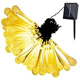 GDEALER Solar Outdoor String Lights 20ft 30 LED Warm White Water Drop Solar String Fairy Waterproof Lights Christmas Lights Solar Powered String lights for Garden, Patio, Yard, Home Parties (1)