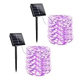 Toodour Solar String Lights 72ft 200 LED Solar Powered String Lights with 8 Lighting Modes, Waterproof Copper Wire Lights for Garden, Patio, Lawn, Landscape, Home Decor (Purple, 2 Pack)