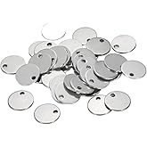 100 Pcs Stainless Steel Flat Blank Stamping Tags Small Round Metal Tags Blank Pendant Charms with Hole for Necklace Bracelet Jewelry Making 10mm