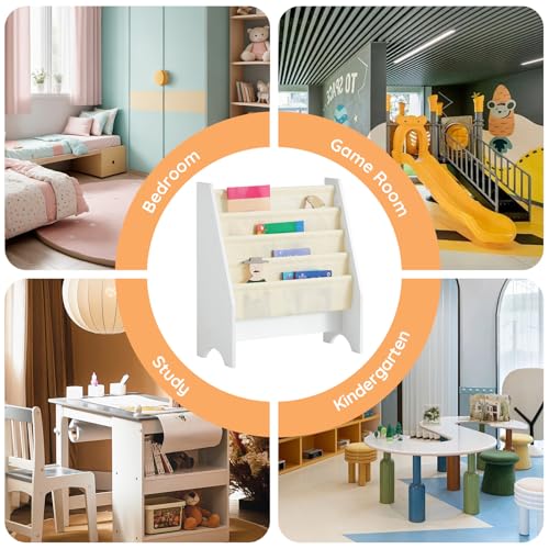 SoBuy Book Shelf Kids Book Stand Bookshelf Bookcase Storage Shelves Rack Toys Organizer For Kids Storage Display Holder رف كتب الأطفال رف كتب for Children's Room, Playroom, Nursery, FRG225-W