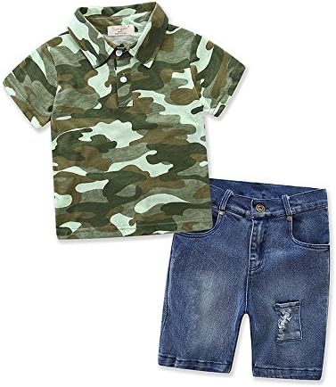 Boys Cotton Short Sleeve Polo Sweater Jeans Cowboy Pants Kids Baby Clothes Set