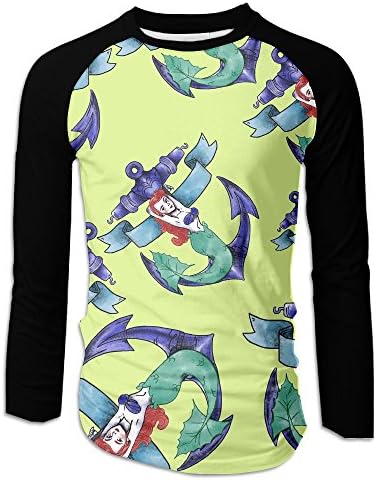 Anchor Mermaid Men Printed Long Sleeve Tops Pullover Shirts T-Shirt