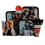 Disney Pirates Of The Caribbean Party Pack Seats 8 - Napkins, Plates, Cups, Cutlery & Stickers - Pirates of the Carribean: Dead Men Tell No Tales 2017 Movie Party Supplies, Deluxe Party Pack