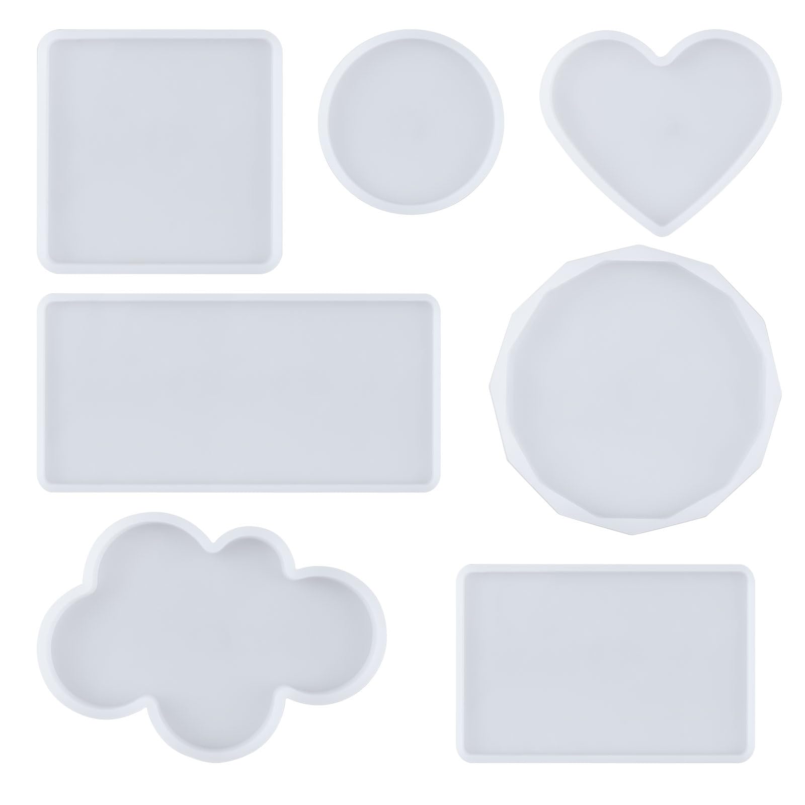 WANDIC Resin Molds, Set of 7 Epoxy Resin Casting Moulds with Round Coaster Molds, Square Resin Tray Molds, Heart epoxy casting mold and Cloud resin stand mould for Jewelry Making DIY Craft