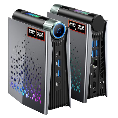 ACEMAGICIAN S3A Mini PC Windows 11 Pro, Ryzen 7 H 255(up to 4.9GHz), 16GB LPDDR5 512GB NVME PCIe4.0 SSD Computer with Radeon 780M Graphics, RGB Lights 3 Modes Small Desktop Business Home Office