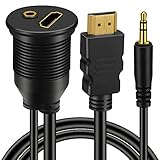 BATIGE HDMI & 3.5mm Male to Female 3.5mm + HDMI Car Mount Flush Extension Cable with Mounting Panel - 3ft