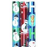Premium Foil Christmas Holiday Wrapping Paper Rolls - 3 Pack