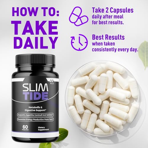 Slim Tide Capsules, Official SlimTide Weight Management Pills with All Natural Ingredients, Advanced Formula Health & Wellness Supplement with Maximum Strength Active Lifestyle Vitamins (60 Capsules)