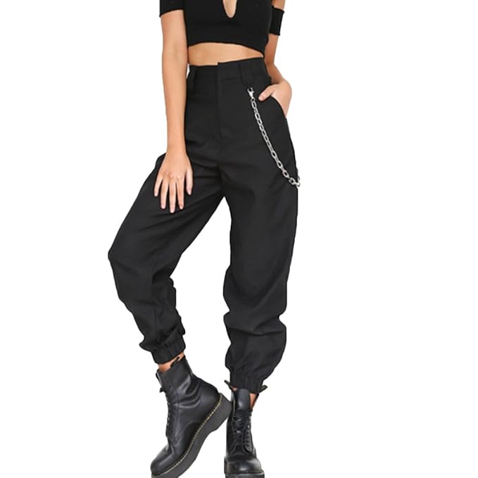 black cargo trousers with chain
