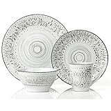 Lorren Home Trends 16 Piece Distressed Romance Stoneware Dinnerware Set, White