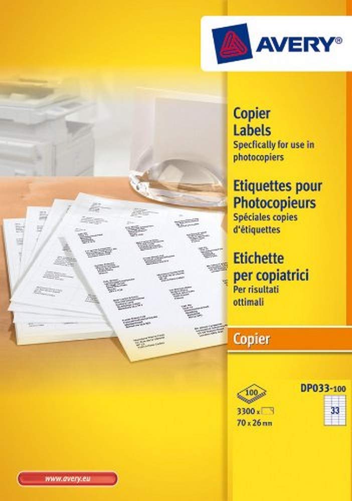 Avery DP033-100 Rectangular Photocopier Labels 70 x 26 mm Box of 3,300 White
