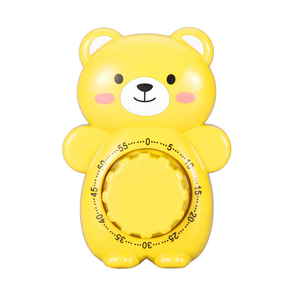 60 mins Egg Timer, Cute Bear Mechanical Wind Up Kitchen Timer for Cooking Boiling Eggs Water(Yellow)