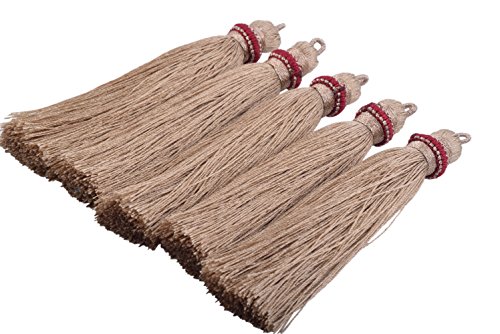 KONMAY 2pcs 3.8'(9.5cm) Soft Khaki Handmade Craft Tassels with Small Hanging Loop
