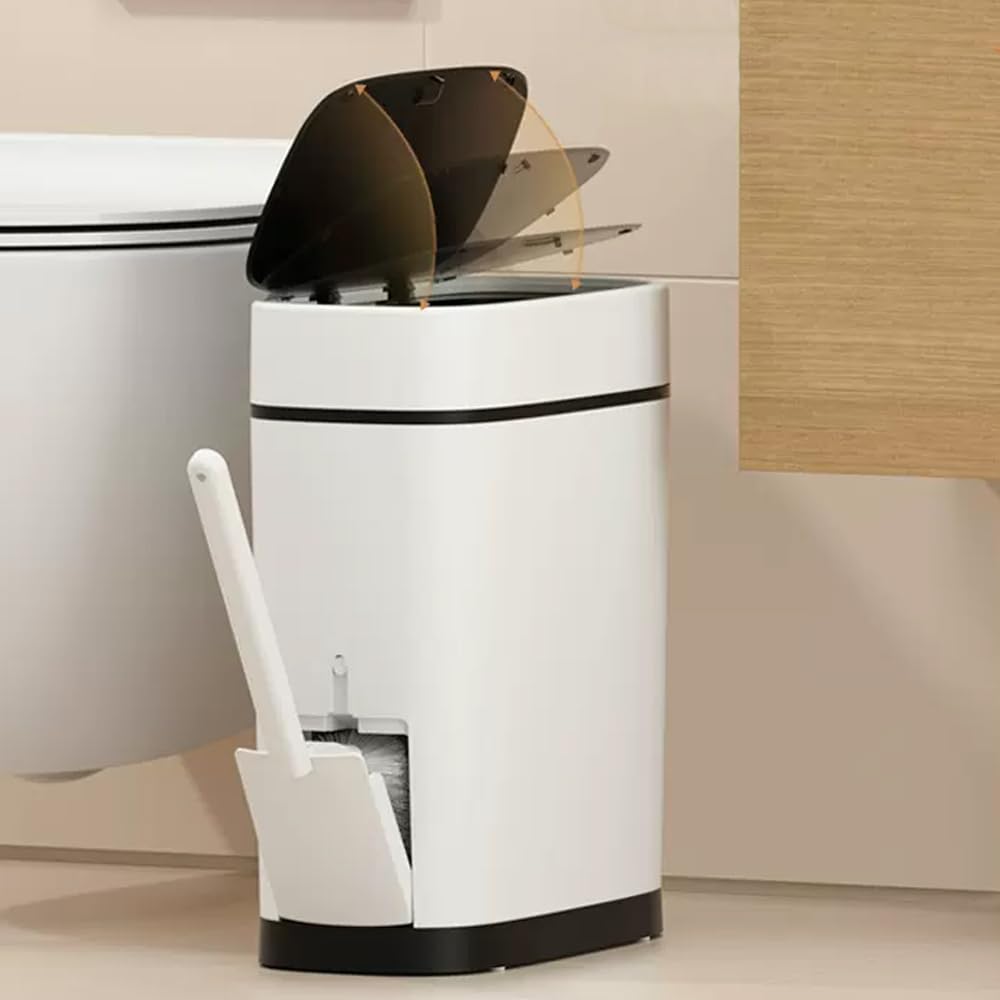 COMODID 14 Liter Black Bathroom Trash Can Set with Toilet Brush Holder ...