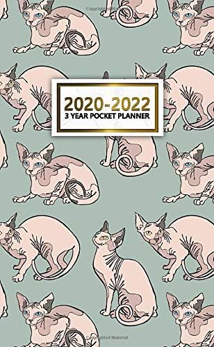 2020-2022 3 Year Pocket Planner: Nifty Naked Sphynx Cat Inspirational Monthly Calendar, Organizer, Schedule Agenda & Diary with Notes, Phone Book & Password Log - Pretty Crazy Cat Lady Pattern