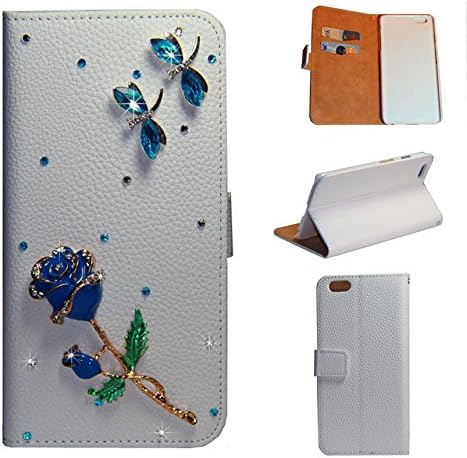 iPhone 6S Plus Case, iPhone 6 Plus Case, MGIFTSHOP Luxury 3D Bling Diamond Crystal Rhinestone Wallet Leather Purse Flip Card Pouch Stand Cover Case for Apple iPhone 6S Plus / iPhone 6 Plus [BlueRose]
