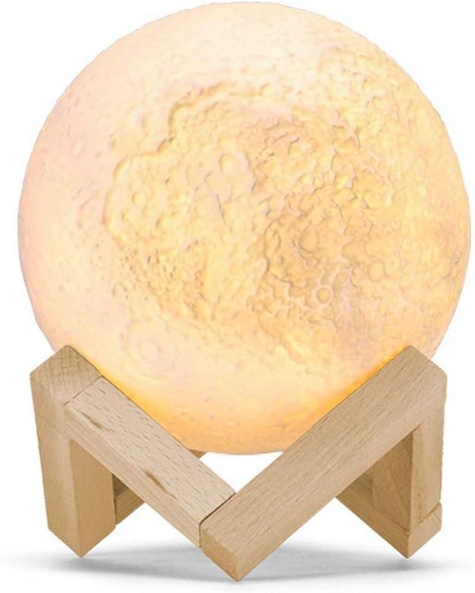 Moon Lamp,GreenClick 3D Moon Lamp 3 Color Moon Night Light with Stand,Touch Control 3D Printed Decorative Moon Lights for Birthday/Lover/Friends Gift (5.1inch)