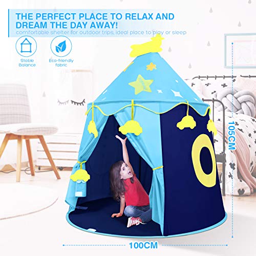 Peradix Play Tent for Boys, Kids Castle Playhouse for Children Kids Pop Up Foldable Play House Ball Pit with Sticky Balls Indoor & Outdoor Pitching Activity Games(Storage Carrying Bag Included, Blue)