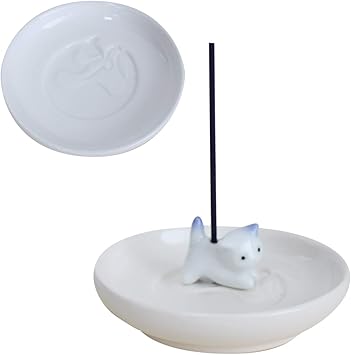 Amazon ペット仏具 ミニ香皿 香立てセット 有田焼 ネコちゃん 線香立て ペット供養 猫まるくなる 手元供養 仏壇 仏具 メモリアル工房 響 メモリアル用品 通販