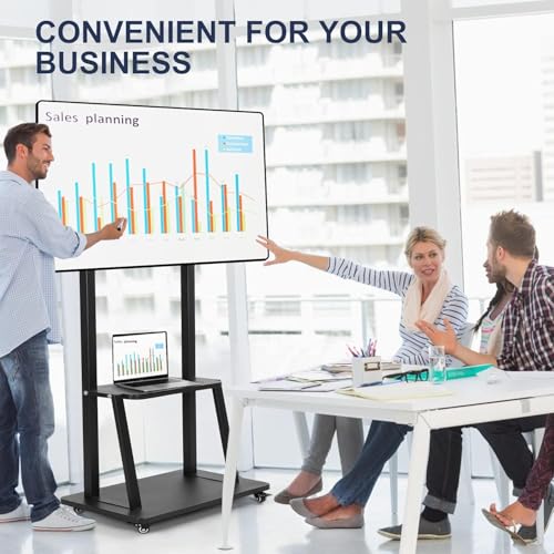 XVersion Mobile TV Stand Cart,Rolling TV Stand with Wheels for 32-65 Inch TV, حامل تلفزيون متحرك Holds up to 115 kg wih 2-tier Shelf,Smart TV Stand Height Adjustable,Portable TV for Conference/Home