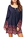 YesFashion Women Bohemian Floral Printed Ethnic Loose Casual Dress Navy Blue S