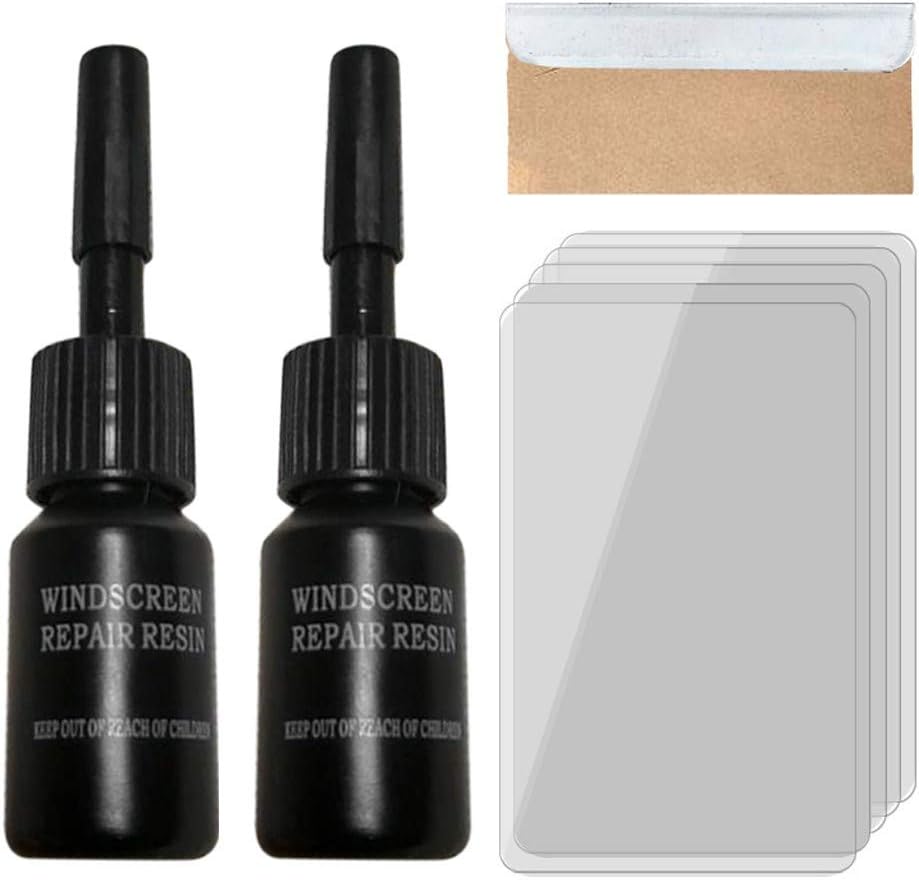 JunLai888 Automotive Glass Nano Repair Fluid-Car Windshield Repair Resin Cracked Glass Repair Kit,Glass Corrector Set, Crack Repairing for Car (Black, 2)