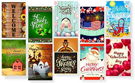 Seasonal Garden Flags Set of 10, 12-inch x 18-inch, Decorative Yard Flags, Indoor/Outdoor, Holiday Assortment, Double-sided, by ROSEBUD BARNPurchase Set of 10 or Individual Flag, See Variations