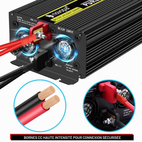 NOVOPAL 3000W Pure Sine Converter 12V 220V 230V Inverter Transformer, 2 EU AC Sockets, 1USB, 5M Remote Control, Suitable for Trucks, Camping, Travel, Cars, Peak Power 6000W