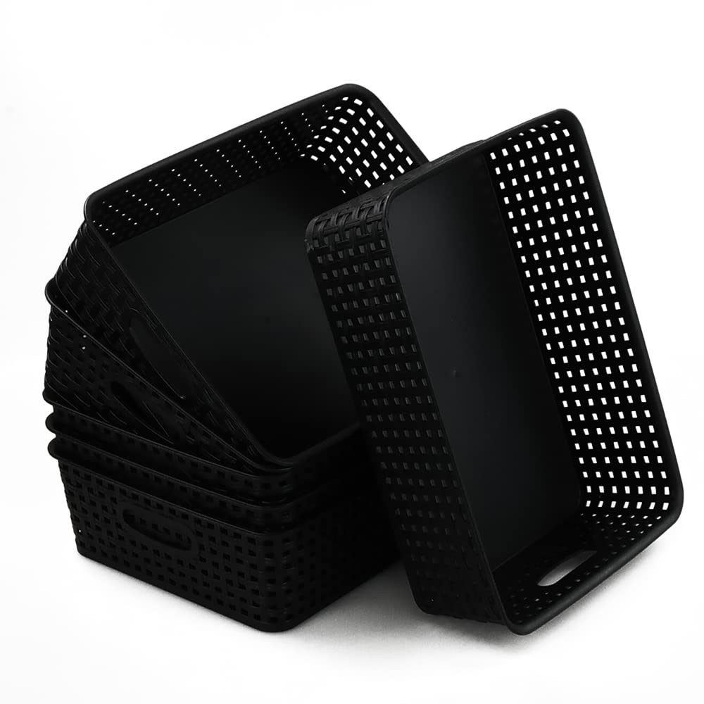 Qqbine Plastic Office A4 Basket Tray, Woven Plastic Storage Baskets, Black, 6 Packs