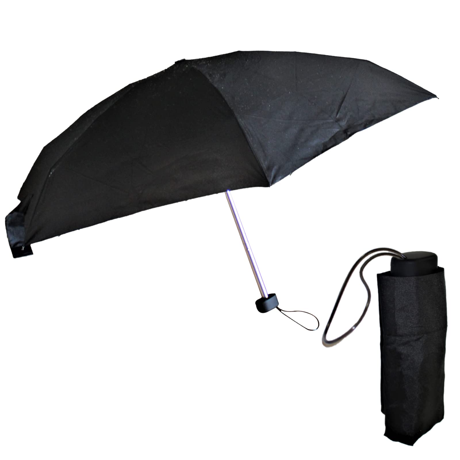 Nano FLAT Micro Black Umbrella | Just 15.4cm long | Sturdy & Windproof | Plastic handle with wrist strap | By Rallegra