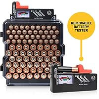 Battery Organizer Storage Case with Battery Tester - Volt Vault 83 Slot AA/AAA Battery Holder Rack and Dispenser, Wall Mount Caddy Box for Batteries