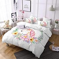 Jessy Home Duvet Cover 2 Piece Twin Size Unicorn Quilt Cover Flower Bedroom Decora for Girls Children Gift Cartoon 3D Cute Bedding Set White (1Pillow Cases)