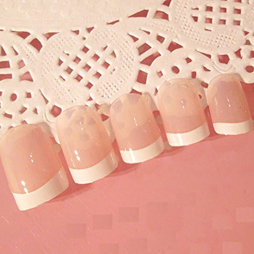 HuangHM French Nail Art Tip Ending Squoval Moon Striping Decoration Short Sharp Acrylic Simple Design Europe Style Artificial Full Cover False Nails Fake Tips for Nail Salons and DIY at home Learner