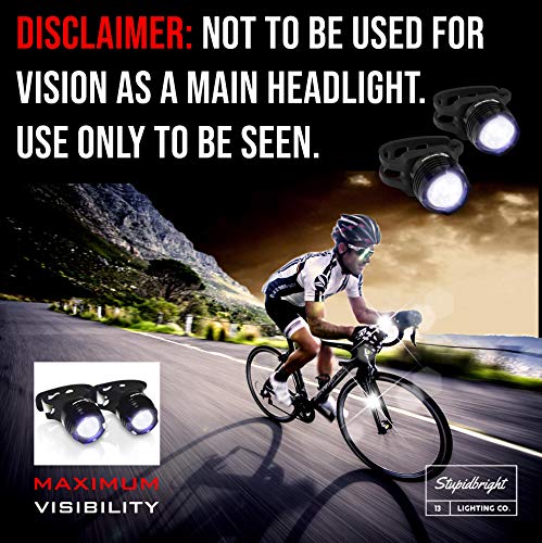 Stupidbright SBF-1 Strap-On Micro LED Front Bike Light Set (2 Pack: White & White)