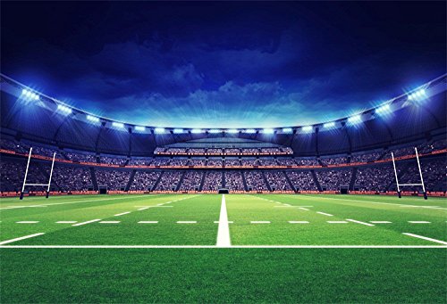 LFEEY 10x8ft Rugby Stadium Backdrop for Photography Illuminated Spectators Green Grass Field Photo Booth Sports Tournament Playground Photo Background for Portrait