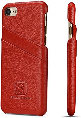 Simons of London iPhone 8 / iPhone 7 Luxury Leather Red Case with Slots for ID/Bank Cards, Ultra Slim Cases with Pouch and Gift Box