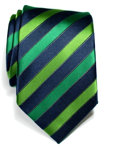 Retreez Three-Colour Stripe Woven Microfiber Men's Tie Necktie - Navy Blue and Green